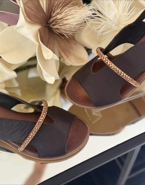 Sandały damskie Pro-moda skórzane brązowe