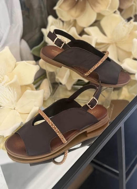Sandały damskie Pro-moda skórzane brązowe