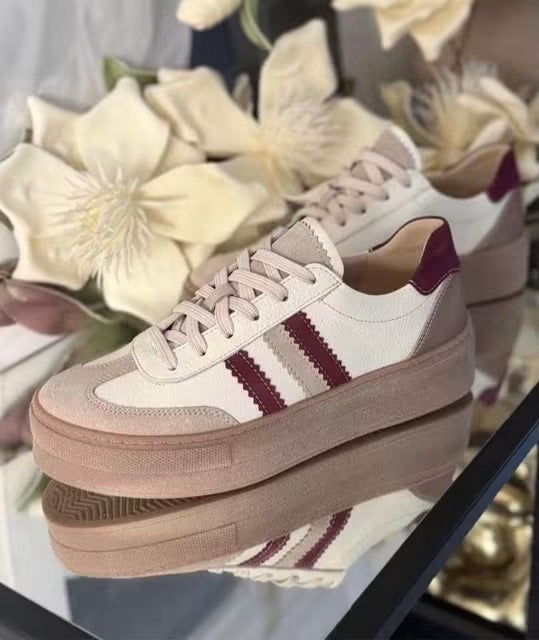 Sneakersy Kampa beżowo-bordowe