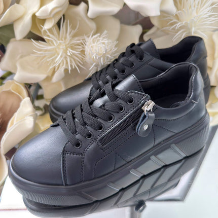 Evento Damskie Sneakersy Skórzane – Czarne z Zamkiem