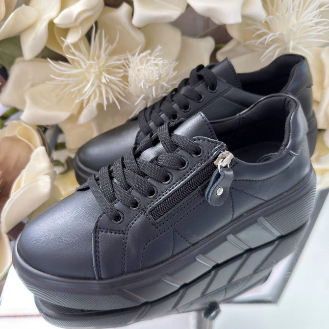 Evento Damskie Sneakersy Skórzane – Czarne z Zamkiem