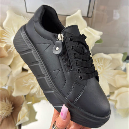 Evento Damskie Sneakersy Skórzane – Czarne z Zamkiem