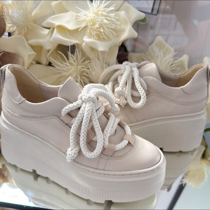 Kampa Damskie Sneakersy Skórzane na Platformie – Beżowe | Polski Producent