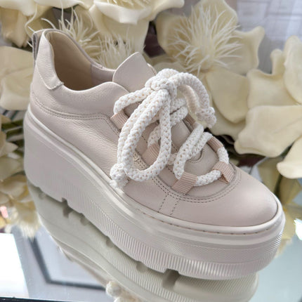 Kampa Damskie Sneakersy Skórzane na Platformie – Beżowe | Polski Producent