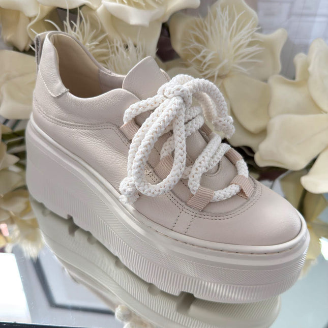 Kampa Damskie Sneakersy Skórzane na Platformie – Beżowe | Polski Producent