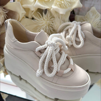 Kampa Damskie Sneakersy Skórzane na Platformie – Beżowe | Polski Producent