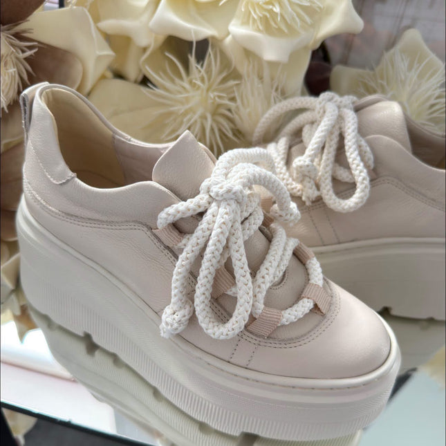 Kampa Damskie Sneakersy Skórzane na Platformie – Beżowe | Polski Producent