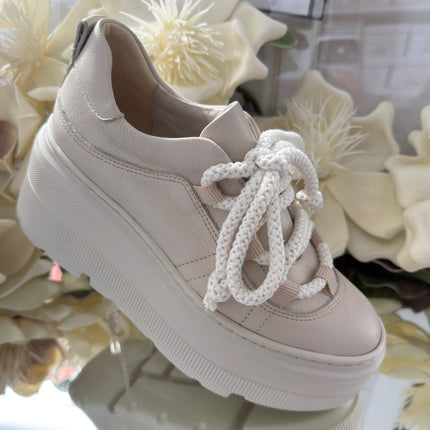 Kampa Damskie Sneakersy Skórzane na Platformie – Beżowe | Polski Producent