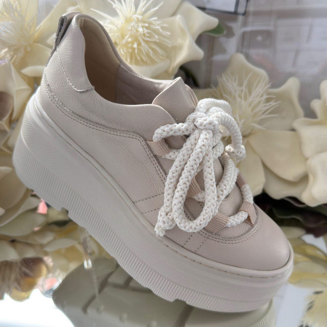 Kampa Damskie Sneakersy Skórzane na Platformie – Beżowe | Polski Producent