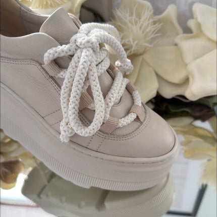 Kampa Damskie Sneakersy Skórzane na Platformie – Beżowe | Polski Producent