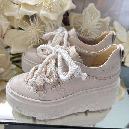 Kampa Damskie Sneakersy Skórzane na Platformie – Beżowe | Polski Producent