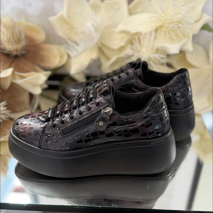 Goodin Damskie Sneakersy Skórzane Lakierowane – Czarne