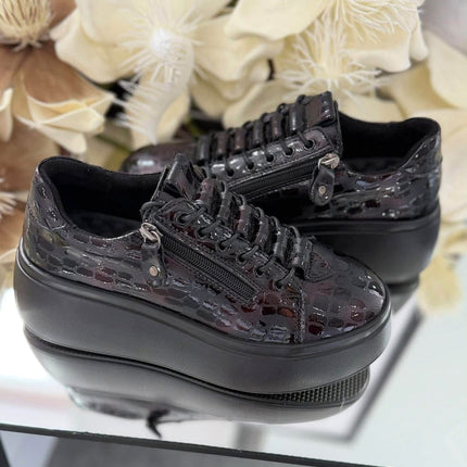 Goodin Damskie Sneakersy Skórzane Lakierowane – Czarne