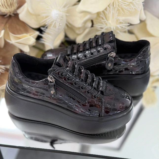 Goodin Damskie Sneakersy Skórzane Lakierowane – Czarne