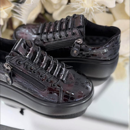 Goodin Damskie Sneakersy Skórzane – Czarne