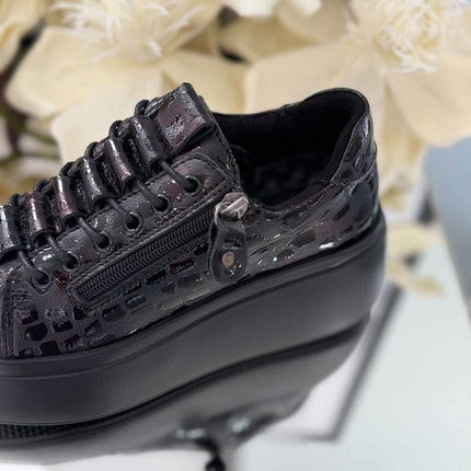 Goodin Damskie Sneakersy Skórzane Lakierowane – Czarne