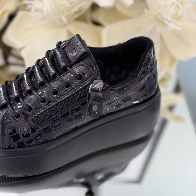 Goodin Damskie Sneakersy Skórzane Lakierowane – Czarne