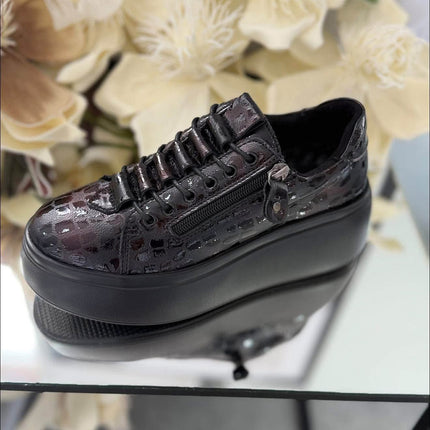 Goodin Damskie Sneakersy Skórzane Lakierowane – Czarne